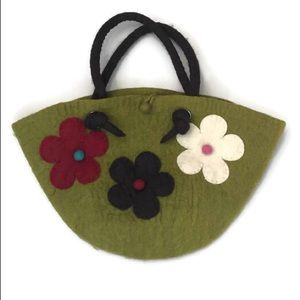 Boho Chic Felted Green Floral Flower Handbag Purse